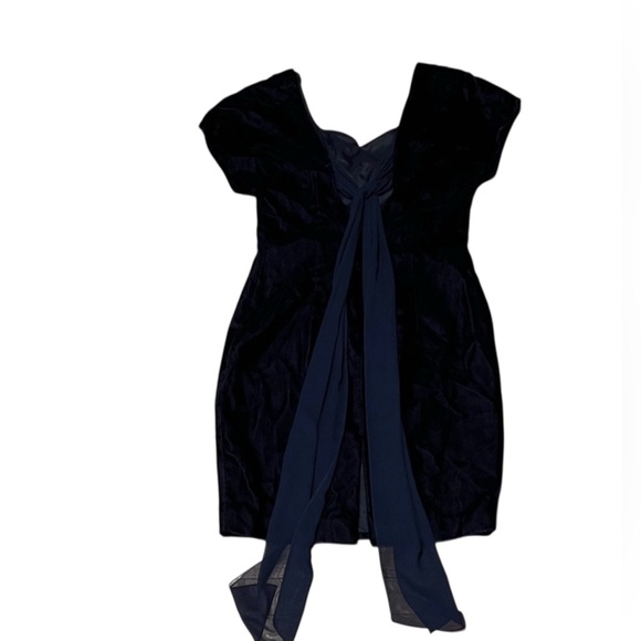 Donna Ricco Vintage Navy Blue velvet Bow Back Cocktail Dress Size 10 EUC - Picture 3 of 12